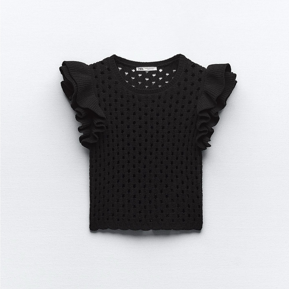 Zara Elegant Black Ruffled Women's Sweater